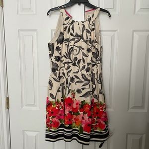Eliza J Floral/Stripe A Line High Neck Dress
